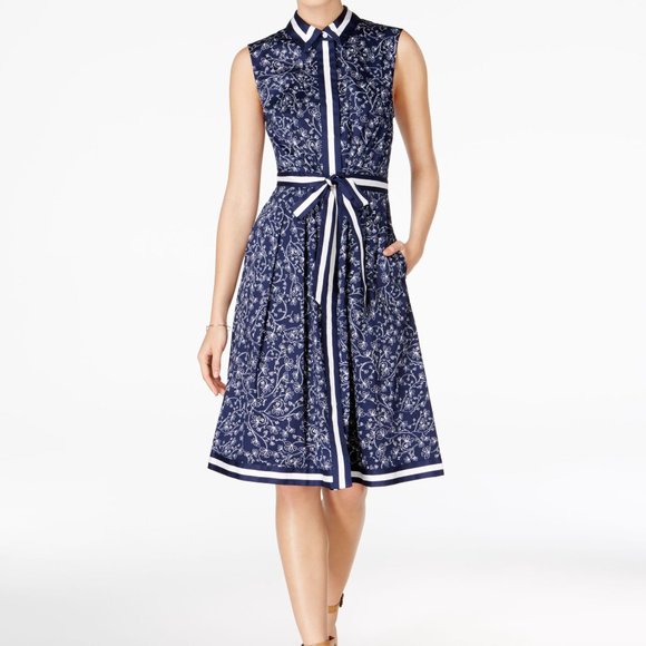 MAISON JULES Floral Button Down Striped Dress - Picture 1 of 9